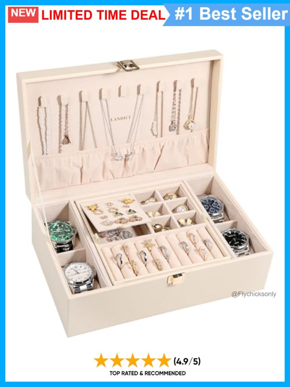 Jewelry Box Organizer 2 Layer Watch Case with Removable Tray PU Leather Velvet